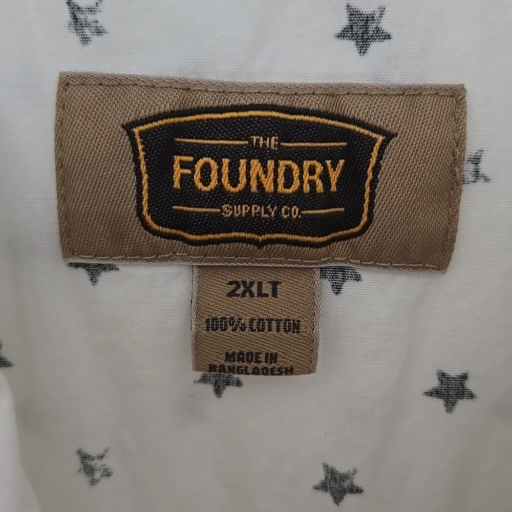 The FOUNDRY SUPPLY CO Men's White w/ Star Patterned Shirt 2XLT For Tall Wear